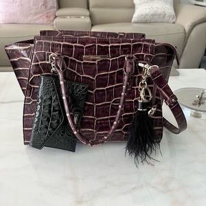 Brahmin Priscilla Satchel Port Volition Mask Case Chetare Feathers